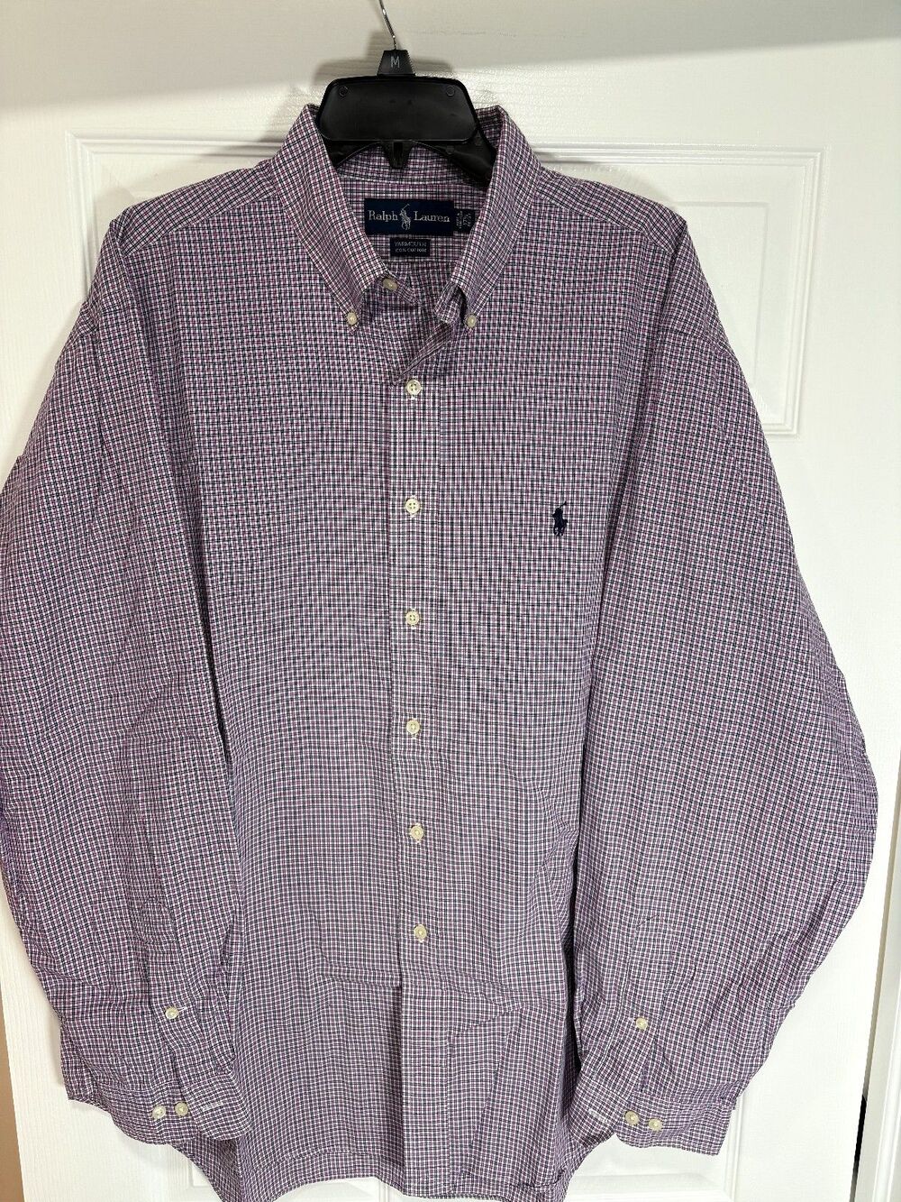 Ralph Lauren Men's Plaid Blue Button Down Shirt Long Sleeve Cotton XL  17 1/2
